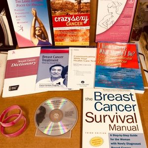 LOT of 11 Breast Cancer Support Bundle, CDs DVDs Bracelets Survival Manual Books